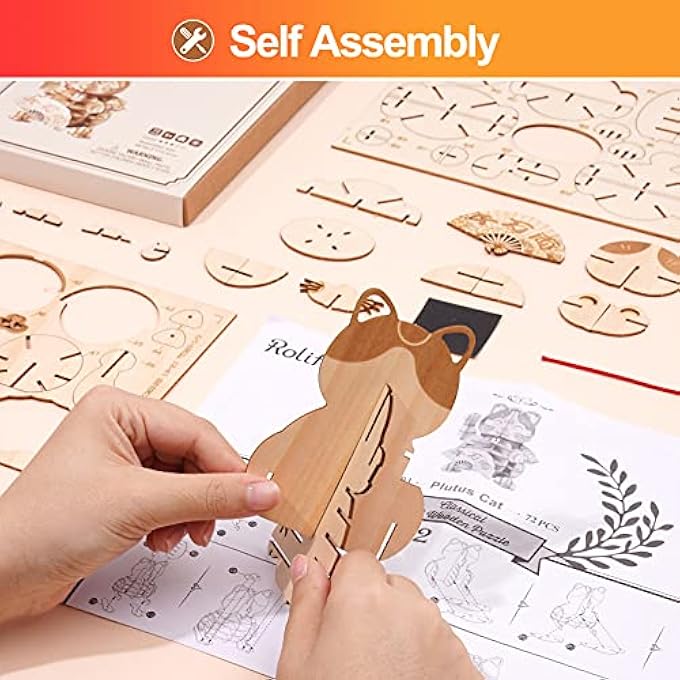 3D DIY WOODEN PUZZLE PLUTUS CAT FOR ADULTS TEENS MODEL KITS FOR ADULTS TO BUILD - Image 3